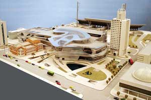 Модель торгово-развлекательного центра на площади возле Республиканского стадиона в городе Киеве. М 1:200. Размер подмакетника 100х120 см.